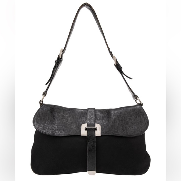 Prada Handbags - Prada Black Shoulder Bag with Leather Flap